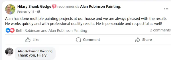 Verified five-star review for Alan Robinson Painting — screenshot 9